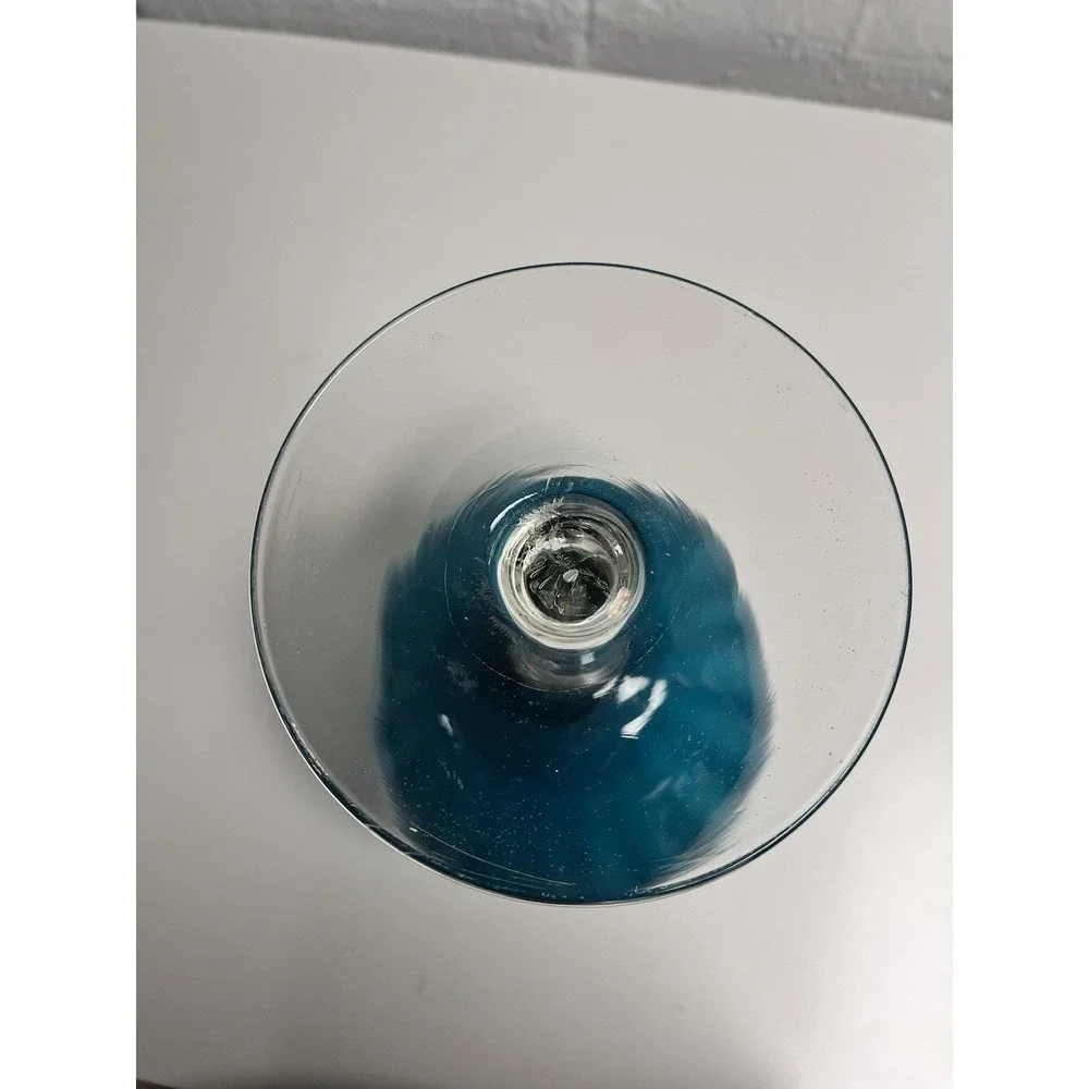 Empoli 1960s Glass Pedestal Vase Peacock Blue LARGE 16